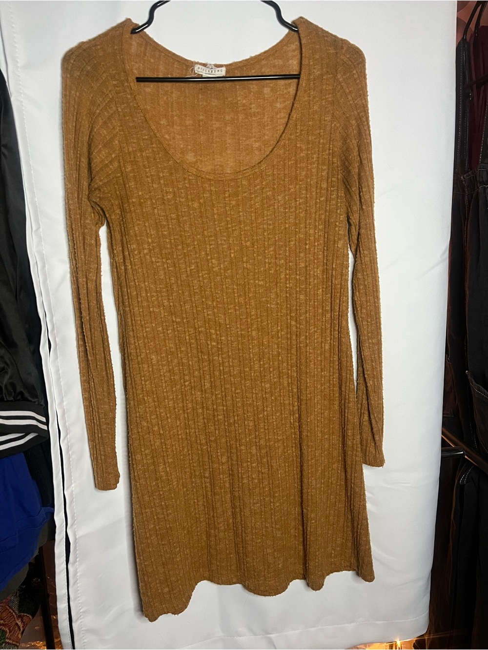 Billabong Ribbed Scoop Neck Long Sleeve Dress - Mustard